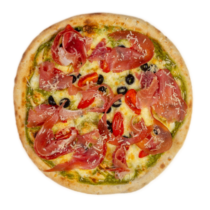 С сыровяленым окороком и соусом сливочный песто